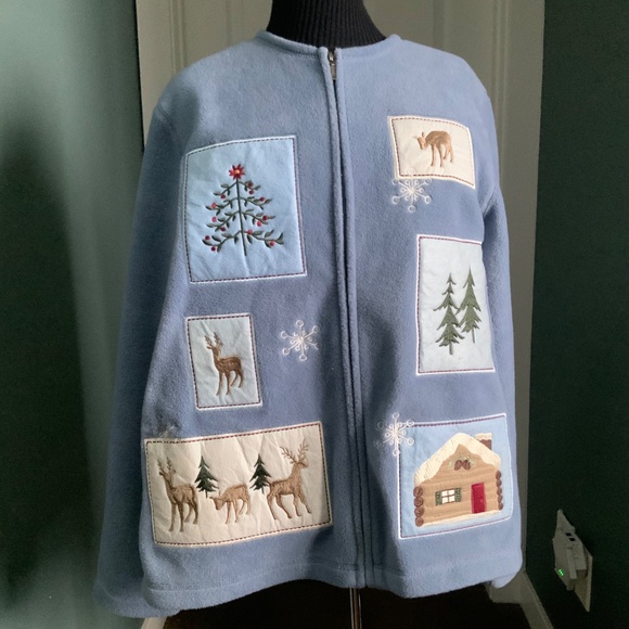 Embroidered Zippered Fleece Christmas Cardigan - Picture 8 of 8